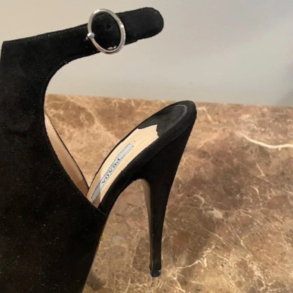 Prada Black Suede Peep Toe Slingback Heels – Sz 7
